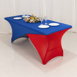 Royal Blue Red Cross Over Stretch Spandex Table Cover 6ft Rectangular Fitted Tablecloth