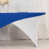 Royal Blue White Cross Over Stretch Spandex Table Cover 6ft Rectangular Fitted Tablecloth