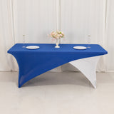 Royal Blue White Cross Over Stretch Spandex Table Cover 6ft Rectangular Fitted Tablecloth