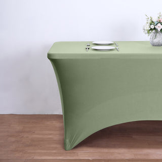 Elevate Your Event with the Dusty Sage Green Spandex Fitted Rectangular Tablecloth