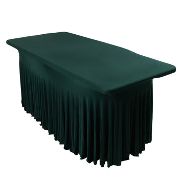 Spandex Rectangle 72"x30" Table Skirt Hunter Emerald Green with Wavy Skirt-Like Effect Table Cover