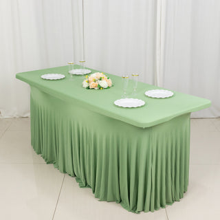 Enhance Your Event Décor with the Sage Green Wavy Spandex Fitted Table Skirt