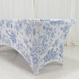 6ft Spandex Fitted Rectangle Tablecloth – White & Blue French Toile Wrinkle-Free Stretch Table Cover