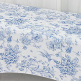 6ft Spandex Fitted Rectangle Tablecloth – White & Blue French Toile Wrinkle-Free Stretch Table Cover