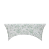 6ft Spandex Fitted Rectangle Tablecloth – White & Dusty Sage Green French Toile
