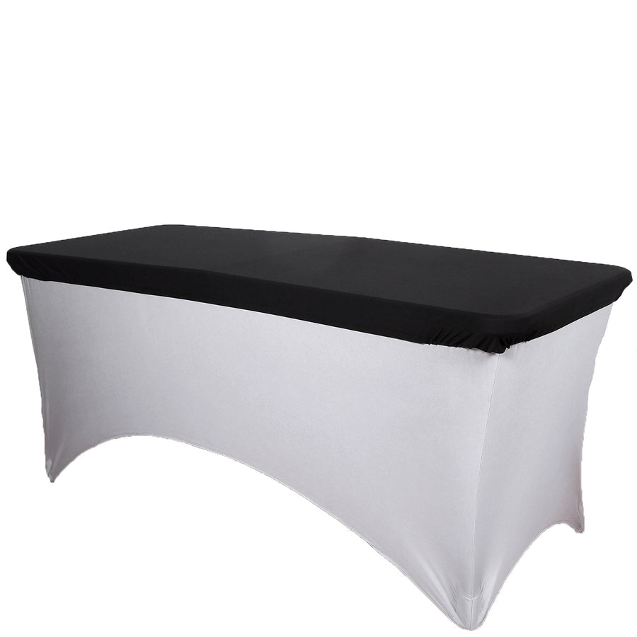 6FT Black Rectangular Stretch Spandex Table Top Cover#whtbkgd