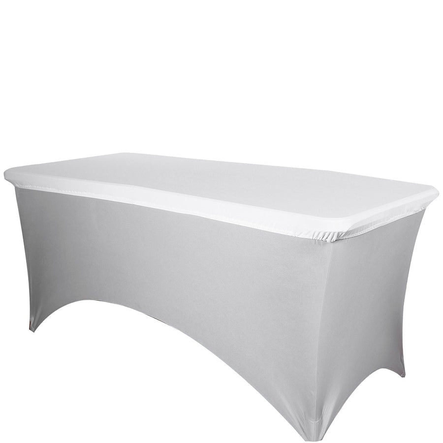 6FT White Rectangular Stretch Spandex Table Top Cover#whtbkgd