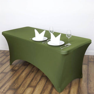 Add Elegance to Your Event with the Olive Green Rectangular Stretch Spandex Tablecloth