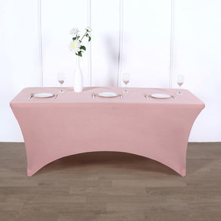 Elevate Your Event with the 8ft Dusty Rose Rectangular Stretch Spandex Tablecloth