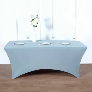 Add Elegance to Your Event with the 8ft Dusty Blue Rectangular Stretch Spandex Tablecloth