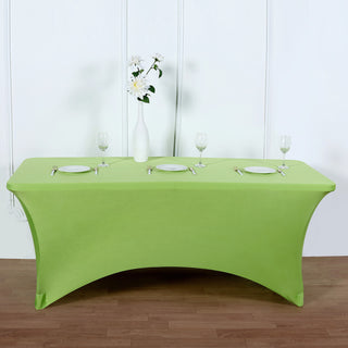 Add Elegance to Your Event with the 8ft Apple Green Rectangular Stretch Spandex Tablecloth