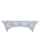8ft Spandex Fitted Rectangle Tablecloth – White & Blue French Toile Wrinkle-Free Stretch