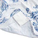 8ft Spandex Fitted Rectangle Tablecloth – White & Blue French Toile Wrinkle-Free Stretch
