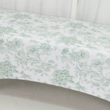 8ft Spandex Fitted Rectangle Tablecloth – White & Dusty Sage Green French Toile Wrinkle-Free