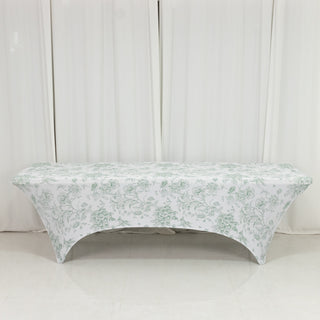 French Toile Spandex Fitted Rectangle Tablecloth – Dusty Sage Green (8ft)