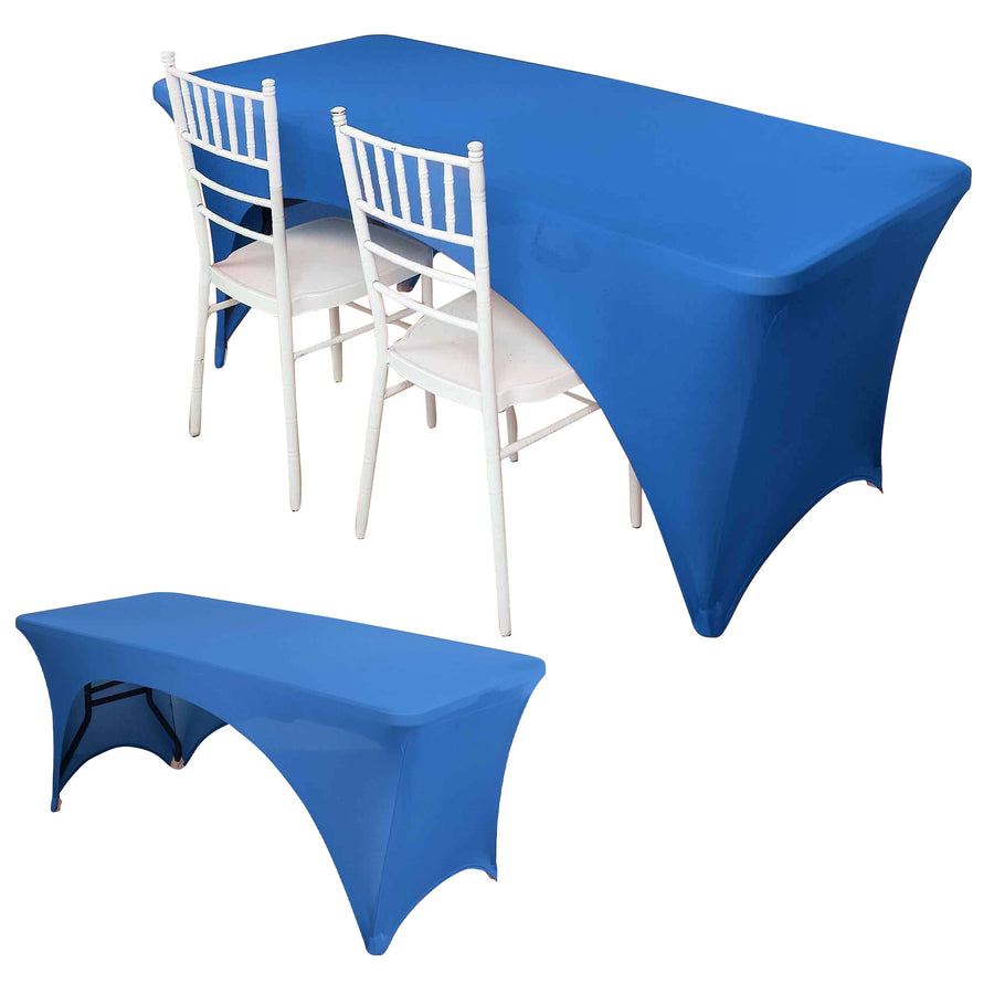 Royal Blue Open Back Stretch Spandex Rectangle Tablecloth 8ft Wrinkle Free Fitted Table