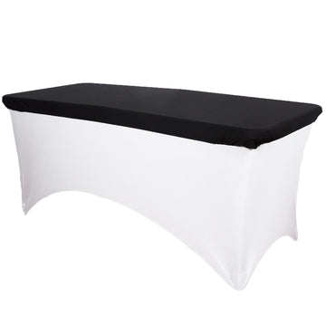 Black Stretch Spandex Rectangle Tablecloth Top Cover 8ft Wrinkle Free Fitted Cover for 96"x30" Tables