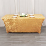 6ft Champagne Crushed Velvet Spandex Fitted Rectangular Table Cover