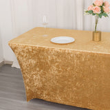 6ft Champagne Crushed Velvet Spandex Fitted Rectangular Table Cover