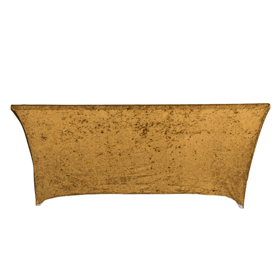 6ft Gold Crushed Velvet Spandex Fitted Rectangular Table Cover#whtbkgd