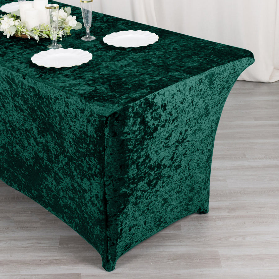 6ft Hunter Emerald Green Crushed Velvet Spandex Fitted Rectangular Table Cover