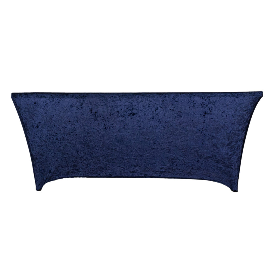 6ft Navy Blue Crushed Velvet Spandex Fitted Rectangular Table Cover#whtbkgd