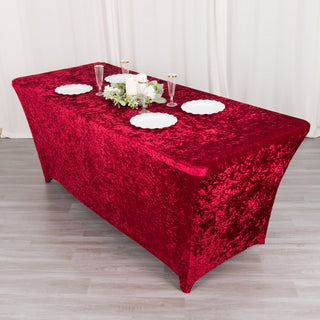 Durable and Long-Lasting Red Crushed Velvet Spandex Fitted Rectangular Table Cover