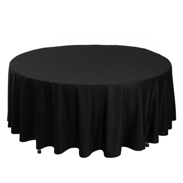 108" Black Premium Scuba Round Tablecloth, Wrinkle Free Seamless Polyester Tablecloth