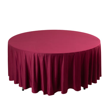 108" Burgundy Premium Scuba Round Tablecloth, Wrinkle Free Seamless Polyester Tablecloth