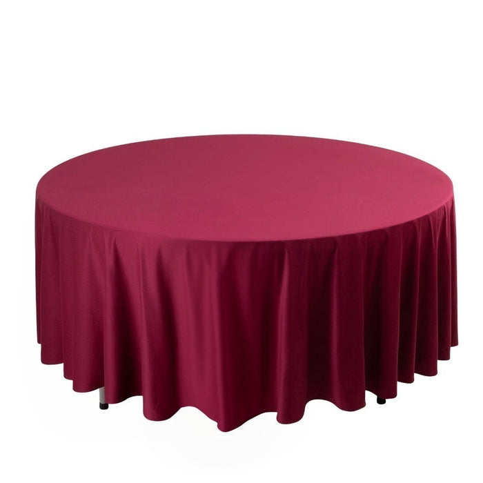 108" Burgundy Premium Scuba Round Tablecloth, Wrinkle Free Polyester Tablecloth