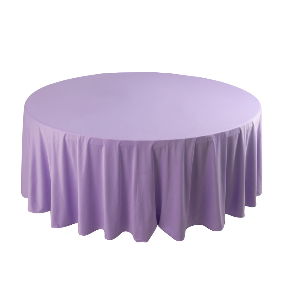 108inch Lavender Lilac Premium Scuba Round Tablecloth, Wrinkle Free Seamless Polyester Tablecloth