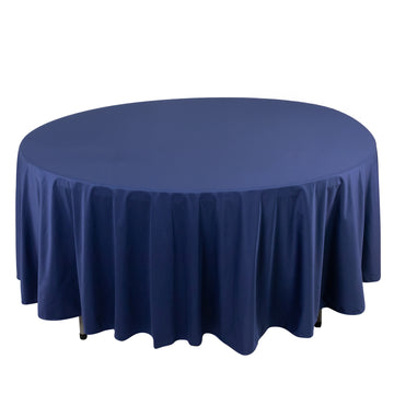 108" Navy Blue Premium Scuba Round Tablecloth, Wrinkle Free Seamless Polyester Tablecloth