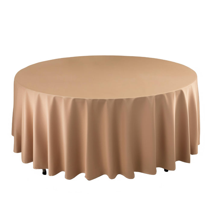 108" Nude Premium Scuba Round Tablecloth, Wrinkle Free Polyester Tablecloth
