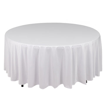108" White Premium Scuba Round Tablecloth, Wrinkle Free Seamless Polyester Tablecloth