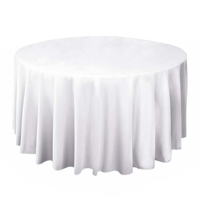 108" White Premium Scuba Round Tablecloth, Wrinkle Free Polyester Tablecloth