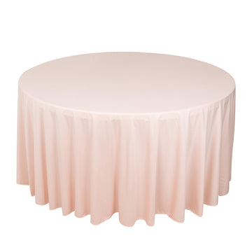 120" Blush Premium Scuba Wrinkle Free Round Tablecloth, Seamless Scuba Polyester Tablecloth for 5 Foot Table With Floor-Length Drop