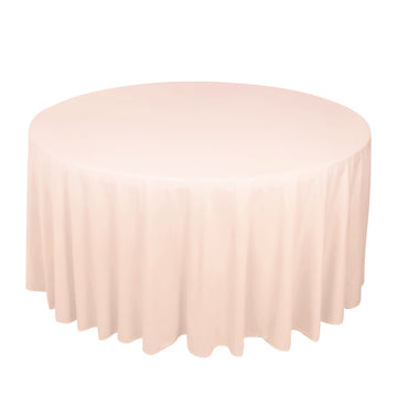 120" Blush Premium Scuba Wrinkle Free Round Tablecloth, Seamless Scuba Polyester Tablecloth for 5 Foot Table With Floor-Length Drop