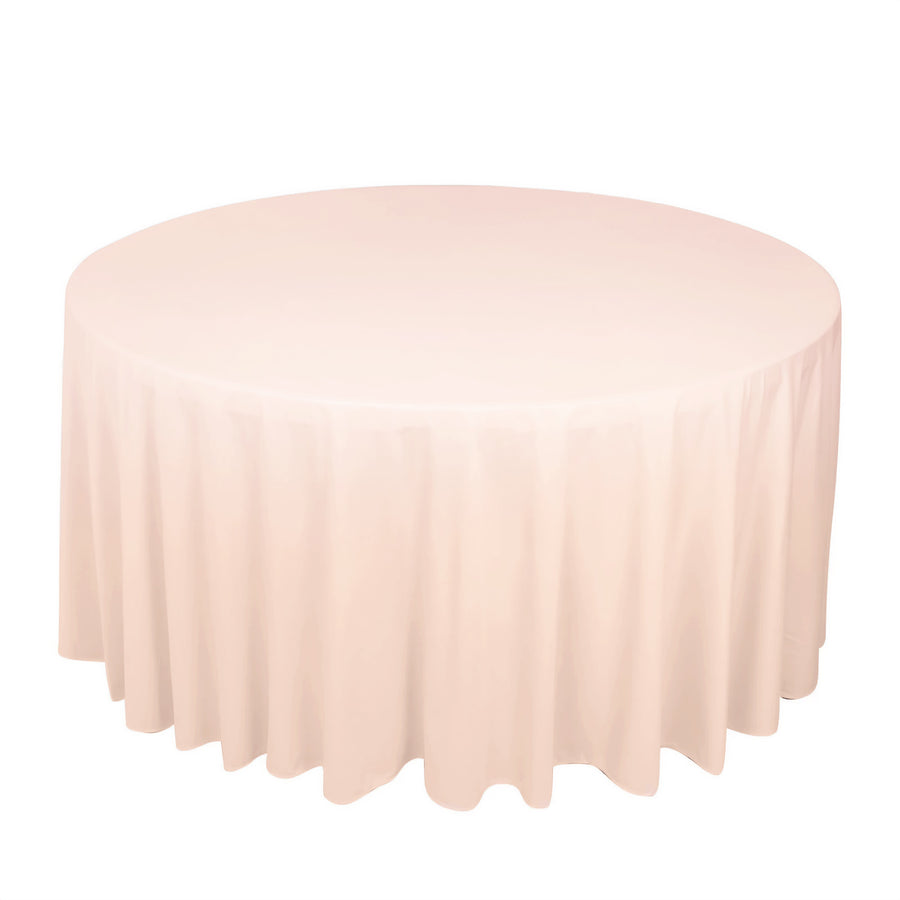 120inch Blush Premium Scuba Wrinkle Free Round Tablecloth, Seamless Scuba Polyester Tablecloth