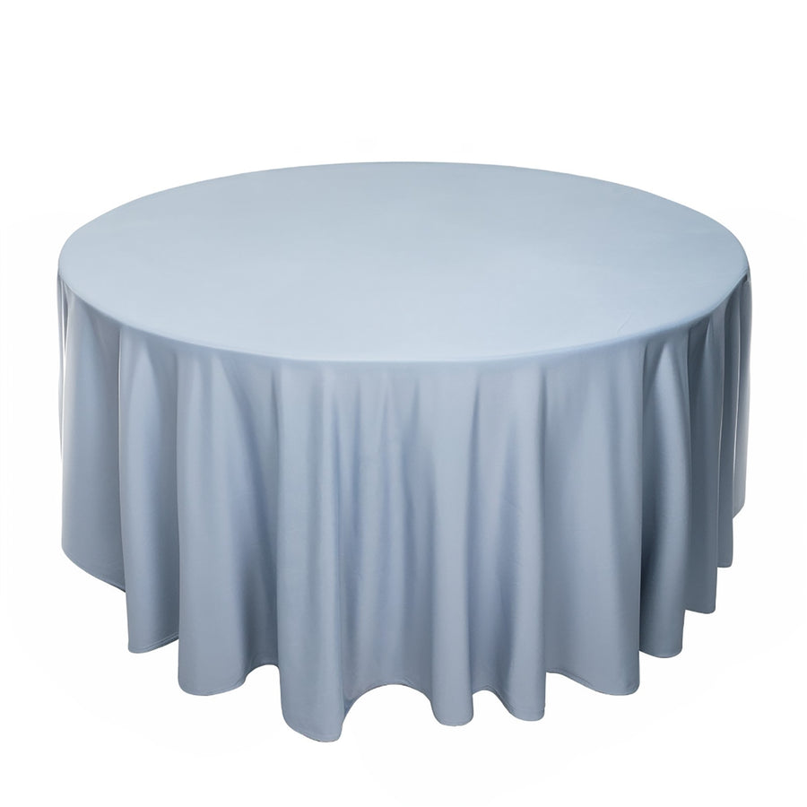 120inch Dusty Blue Premium Scuba Wrinkle Free Round Tablecloth, Scuba Polyester Tablecloth