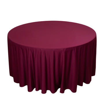 120" Burgundy Premium Scuba Wrinkle Free Round Tablecloth, Seamless Scuba Polyester Tablecloth for 5 Foot Table With Floor-Length Drop