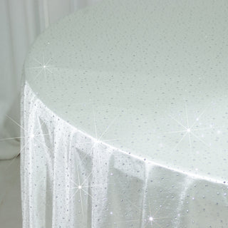 Pearl White Scuba Rhinestone Round Tablecloth 120"