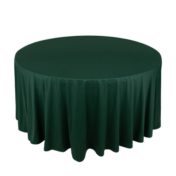 120" Hunter Emerald Green Premium Scuba Wrinkle Free Round Tablecloth, Seamless Scuba Polyester Tablecloth for 5 Foot Table With Floor-Length Drop