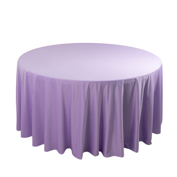 120" Lavender Premium Scuba Wrinkle Free Round Tablecloth, Lilac Seamless Scuba Polyester Tablecloth for 5 Foot Table With Floor-Length Drop