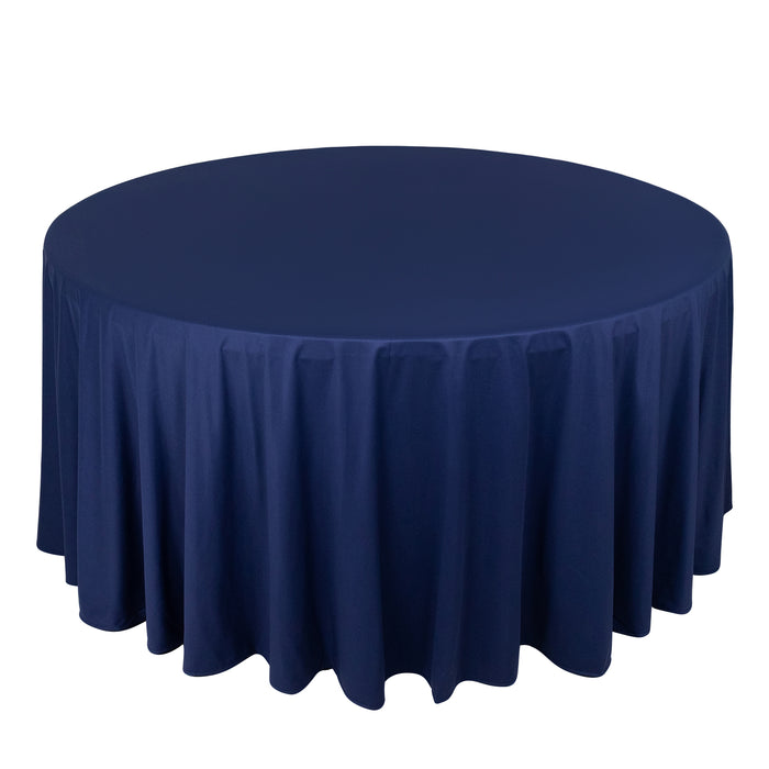120inch Navy Blue Premium Scuba Wrinkle Free Round Tablecloth, Scuba Polyester Tablecloth