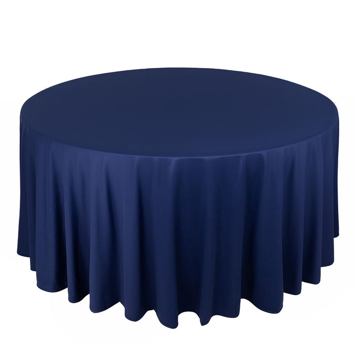 120inch Navy Blue Premium Scuba Wrinkle Free Round Tablecloth, Scuba Polyester Tablecloth