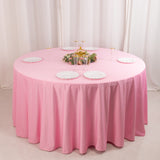 120inch Pink Premium Scuba Wrinkle Free Round Tablecloth, Seamless Scuba Polyester Tablecloth