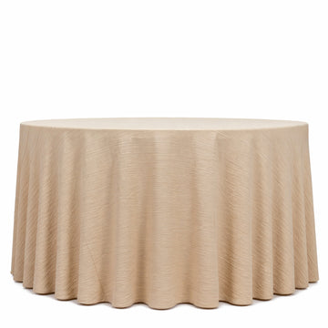 Accordion Pleated Scuba Tablecloth 120" Round Beige – Wrinkle Free & Stain Resistant Textured Table Linen