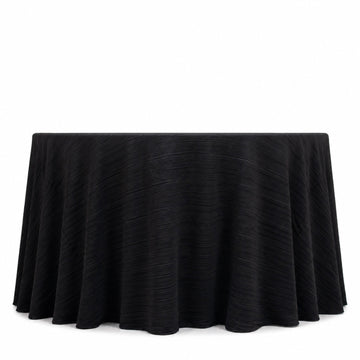 Accordion Pleated Scuba Tablecloth 120" Round Black – Wrinkle Free & Stain Resistant Textured Table Linen