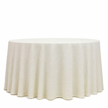 Accordion Pleated Scuba Tablecloth 120" Round Ivory – Wrinkle Free & Stain Resistant Textured Table Linen