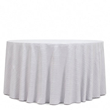 Accordion Pleated Scuba Tablecloth 120" Round White – Wrinkle Free & Stain Resistant Textured Table Linen
